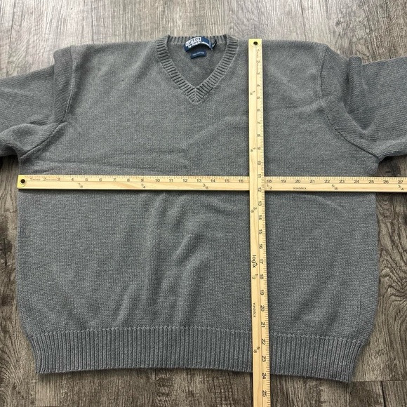 Vintage Polo Ralph Lauren V-Neck Sweater Preppy Embroidered Cotton Grey Pony - Picture 3 of 4